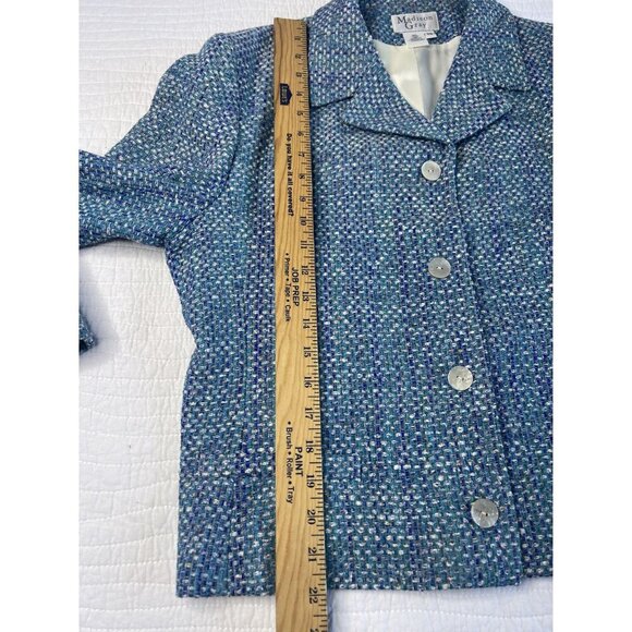 VTG Madison Gray Blue Green Textured 100% Silk Women SZ 14 Blazer Jacket USA - Picture 10 of 10